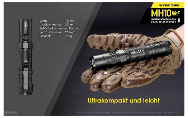 Produktbild: NiteCore MH10 V2 LED Taschenlampe akkubetrieben 1200lm 1500h 77.5g