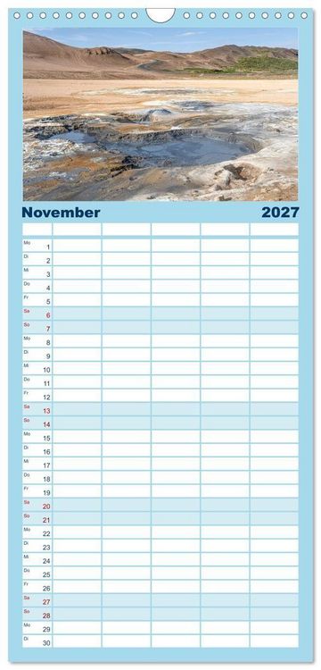 Produktbild: Familienplaner 2027 - Island - Gletscher, Wasserf&auml;lle, Hei&szlig;e Quellen mit 5 Spalten (Wandkalender, 21 x 45 cm) CALVENDO