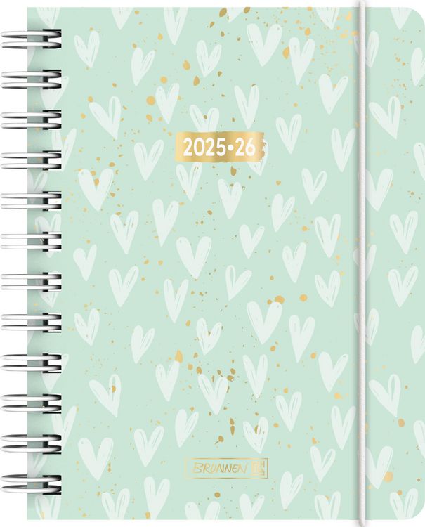 Produktbild: BRUNNEN Schülerkalender (2025/2026) "Hearts", 1 Seite = 1 Tag, A6, 352 Seiten, PP-Umschlag, mint