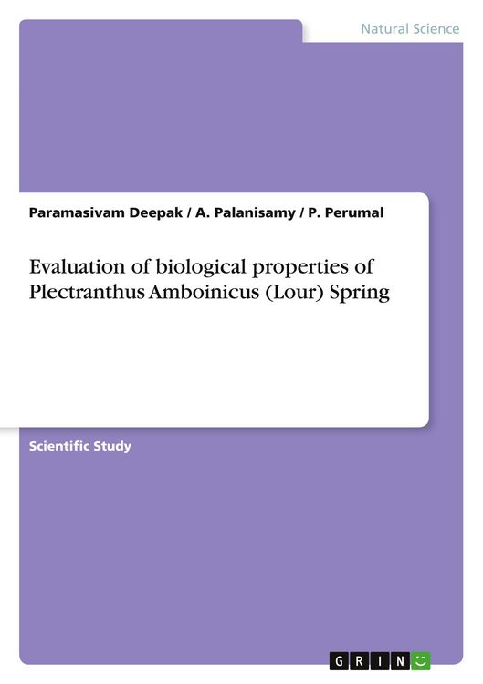 Produktbild: Evaluation of biological properties of Plectranthus Amboinicus (Lour) Spring