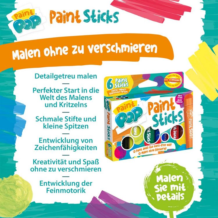 Produktbild: Paint Pop: Paint Sticks 6-Pack (klassische Farben)