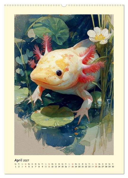 Produktbild: Axolotl im Licht. Lurche zwischen Bl&uuml;ten, Pflanzen und Fantasie (hochwertiger Premium Wandkalender 2027 DIN A2 hoch), Kunstdruck in Hochglanz