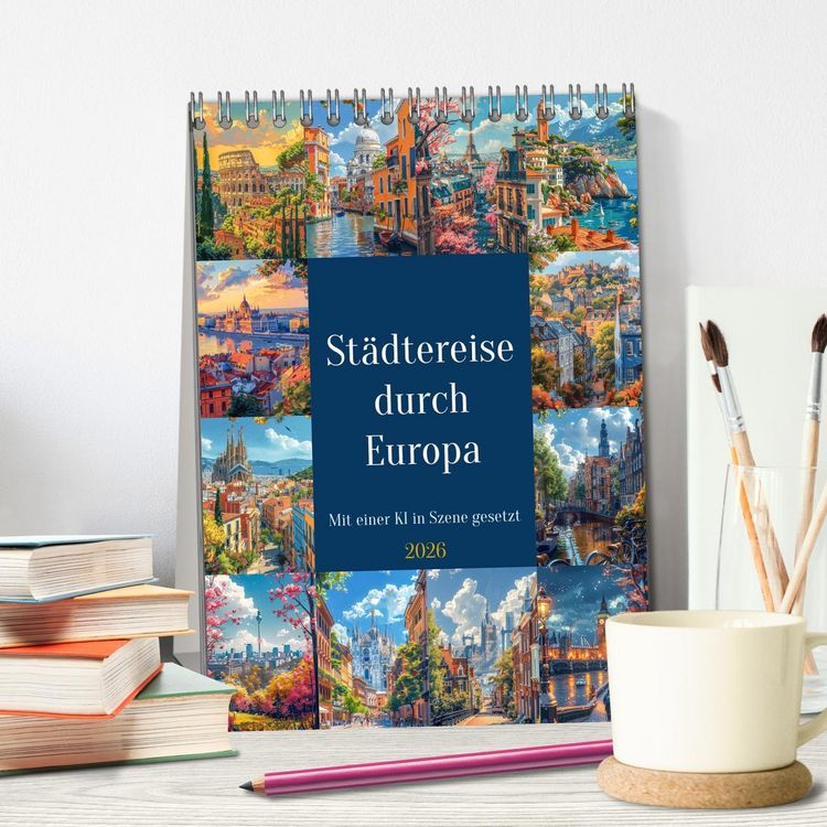 Produktbild: St&auml;dtereise durch Europa (Tischkalender 2026 DIN A5 hoch), CALVENDO Monatskalender