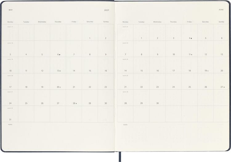 Produktbild: Moleskine 12 Monate Wochen Notizkalender 2027, XL, 1 Wo = 1 Seite, rechts linierte Seite, Fester Einband, Saphir