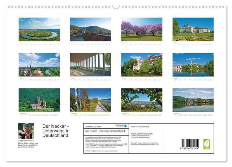 Produktbild: Der Neckar - Unterwegs in Deutschland (hochwertiger Premium Wandkalender 2026 DIN A2 quer), Kunstdruck in Hochglanz