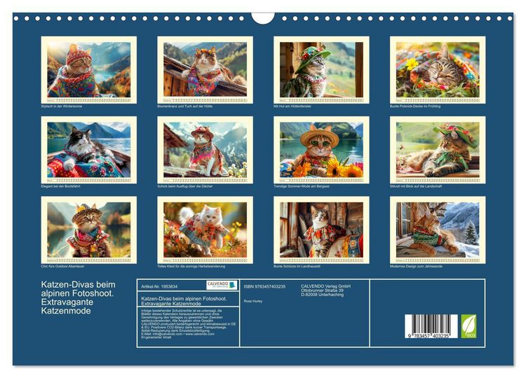 Produktbild: Katzen-Divas beim alpinen Fotoshoot. Extravagante Katzenmode (Wandkalender 2026 DIN A3 quer), CALVENDO Monatskalender