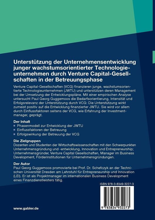 Produktbild: Unterst&uuml;tzung der Unternehmensentwicklung junger wachstumsorientierter Technolog
