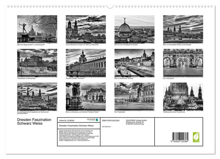 Produktbild: Dresden Faszination Schwarz Weiss (hochwertiger Premium Wandkalender 2026 DIN A2 quer), Kunstdruck in Hochglanz