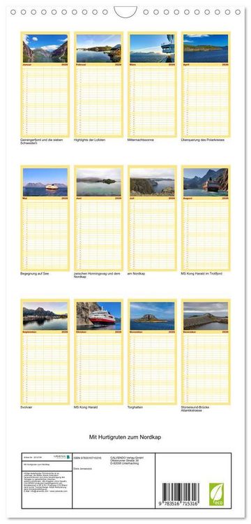 Produktbild: Familienplaner 2026 - Mit Hurtigruten zum Nordkap mit 5 Spalten (Wandkalender, 21 x 45 cm) CALVENDO