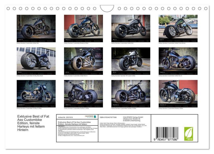 Produktbild: Exklusive Best of Fat Ass Custombike Edition, feinste Harleys mit fettem Hintern (Wandkalender 2026 DIN A4 quer), CALVENDO Monatskalender