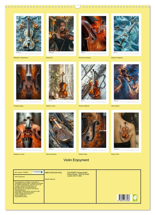 Produktbild: Violin Enjoyment (Wall Calendar 2026 DIN A2 portrait), CALVENDO 12 Month Wall Calendar