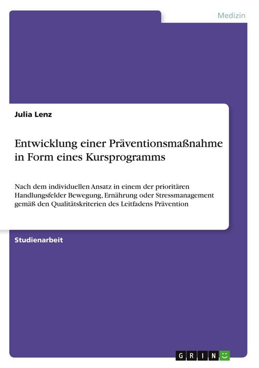 Produktbild: Entwicklung einer Pr&auml;ventionsma&szlig;nahme in Form eines Kursprogramms