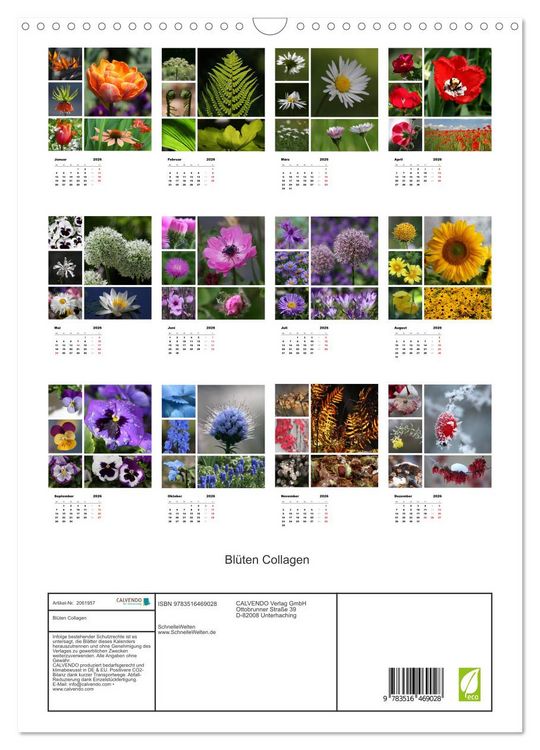 Produktbild: Bl&uuml;ten Collagen (Wandkalender 2026 DIN A3 hoch), CALVENDO Monatskalender