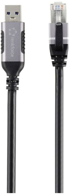 Produktbild: Renkforce USB, Netzwerk Adapterkabel [1x USB 3.2 Gen 1 Stecker A (USB 3.0) - 1x RJ45-Stecker] 3.00 m Aluminium-Stecker