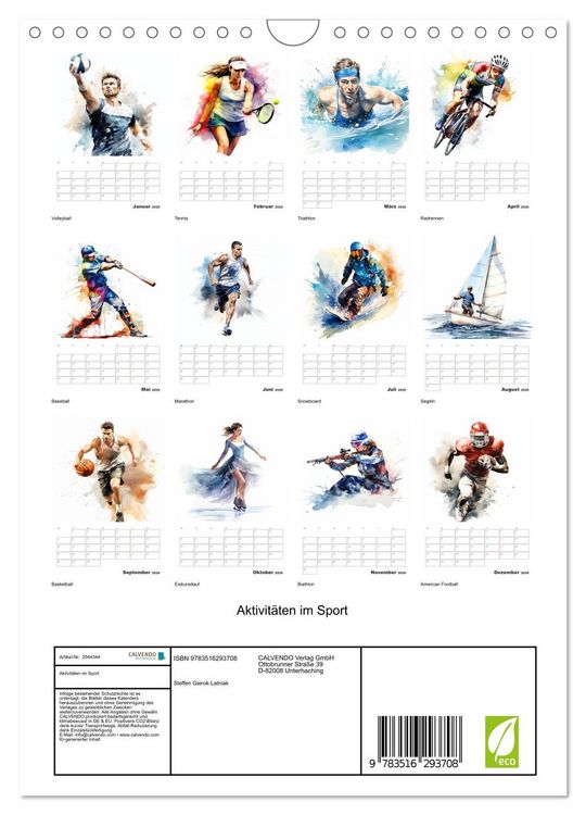 Produktbild: Aktivit&auml;ten im Sport (Wandkalender 2026 DIN A4 hoch), CALVENDO Monatskalender