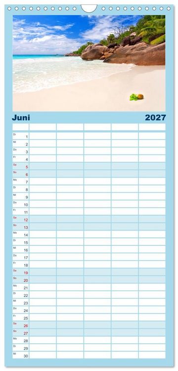 Produktbild: Familienplaner 2027 - Seychellen mit 5 Spalten (Wandkalender, 21 x 45 cm) CALVENDO