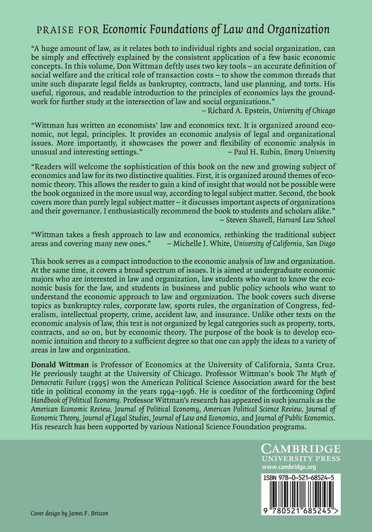 Produktbild: Economic Foundations of Law and Organization