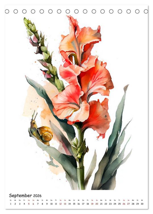 Produktbild: Aquarellmalerei - Blumen und Tiere im Garten (Tischkalender 2026 DIN A5 hoch), CALVENDO Monatskalender