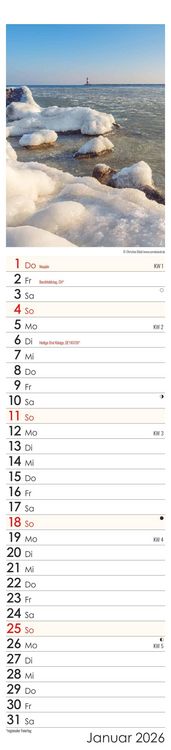 Streifenplaner Seeblick 2026 - Streifen-Kalender 11,3x49x5 cm - Strand und Meer - Küchenkalender - Wandplaner - Alpha Edition