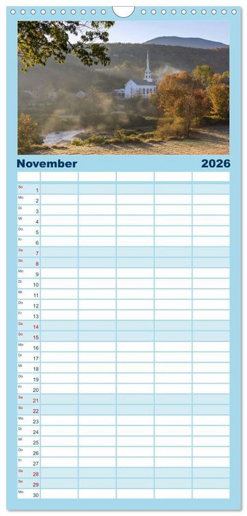 Produktbild: Familienplaner 2026 - NEUENGLAND - Eine Reise durch den Nordosten der USA mit 5 Spalten (Wandkalender, 21 x 45 cm) CALVENDO