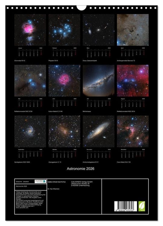 Produktbild: Astronomie 2026 (Wandkalender 2026 DIN A3 hoch), CALVENDO Monatskalender