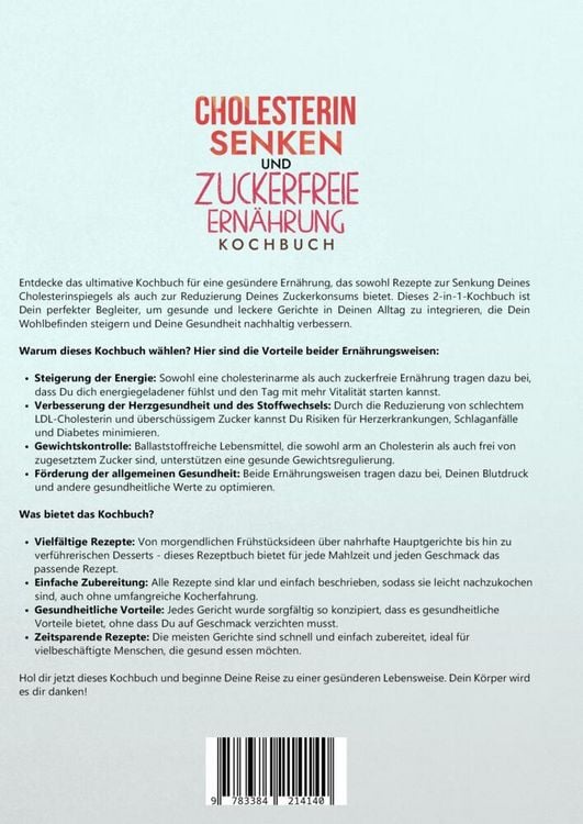 Produktbild: Cholesterin Senken und Zuckerfreie Ern&auml;hrung Kochbuch