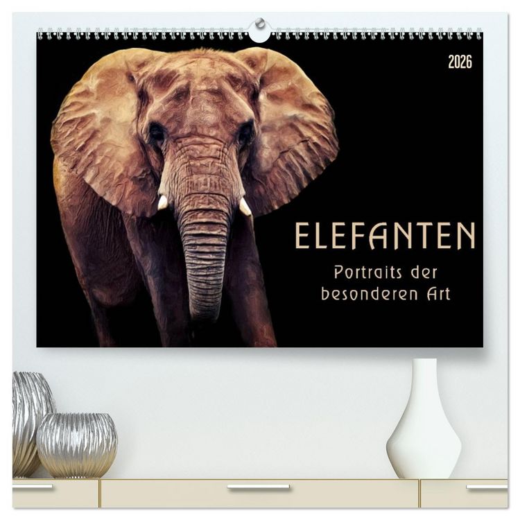 Produktbild: Elefanten - Portraits der besonderen Art (hochwertiger Premium Wandkalender 2026 DIN A2 quer), Kunstdruck in Hochglanz