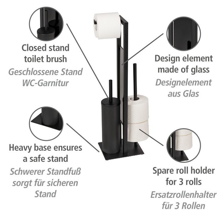 Produktbild: Geschlossene WC-Garnitur Mod. Rivalta Schwarz, mit Toilettenpapier- und Ersatzrollenhalter