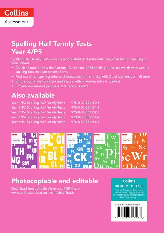 Produktbild: Year 4/P5 Spelling Half Termly Tests