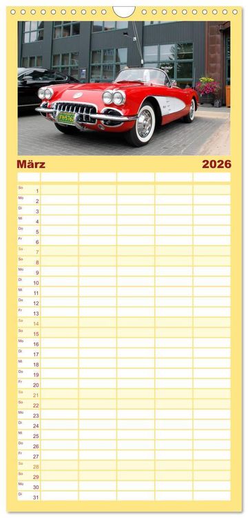 Produktbild: Familienplaner 2026 - Ami Schlitten mit 5 Spalten (Wandkalender, 21 x 45 cm) CALVENDO
