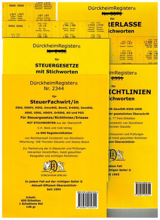 Produktbild: D&uuml;rckheimRegister&reg; STEUERFACHWIRT/IN f&uuml;r die Steuergesetze- Richtlinien + Erlasse mit Stichworten