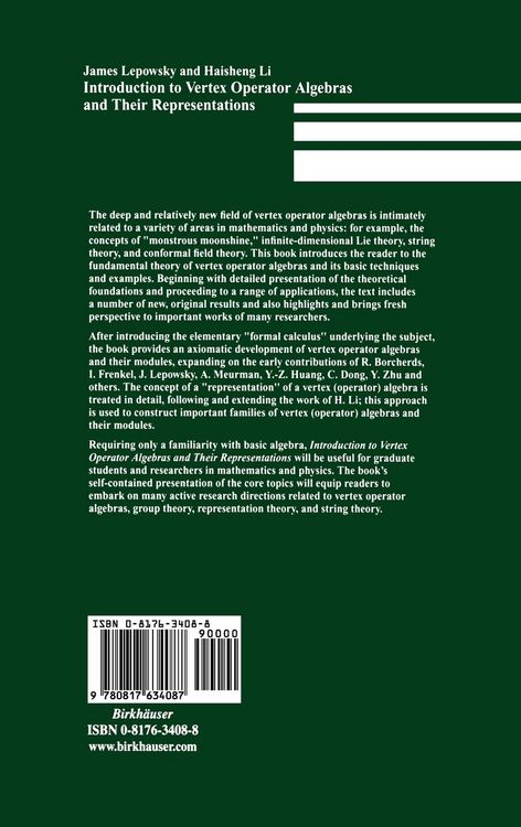 Produktbild: Introduction to Vertex Operator Algebras and Their Representations