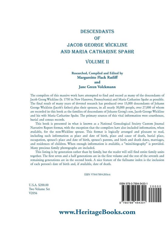 Produktbild: Descendants of Jacob George Wickline and Maria Catharine Spahr, Volume II
