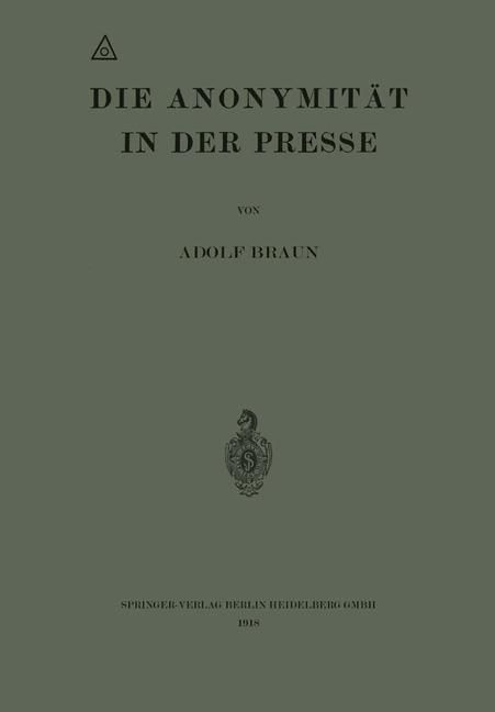Produktbild: Die Anonymit&auml;t in der Presse