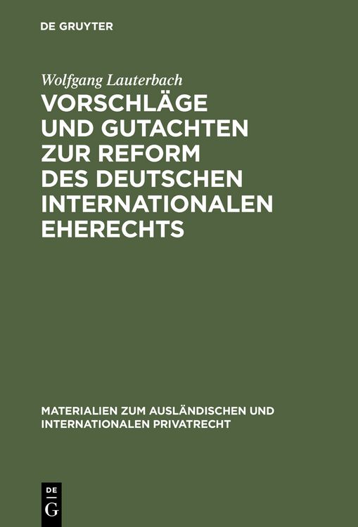 Produktbild: Vorschl&auml;ge und Gutachten zur Reform des deutschen internationalen Eherechts
