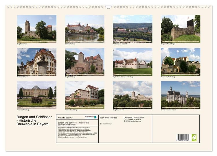 Produktbild: Burgen und Schl&ouml;sser - Historische Bauwerke in Bayern (Wandkalender 2026 DIN A2 quer), CALVENDO Monatskalender