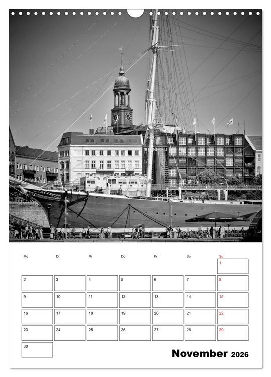 Produktbild: HAMBURG Monochrome Ansichten (Wandkalender 2026 DIN A3 hoch), CALVENDO Monatskalender