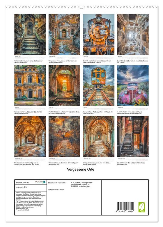 Produktbild: Vergessene Orte (hochwertiger Premium Wandkalender 2026 DIN A2 hoch), Kunstdruck in Hochglanz