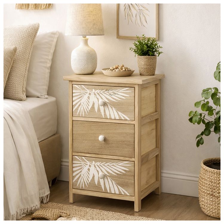 Produktbild: HTI-Living Kommode Melia 3 Schubladen Palmen-Design Artisaneiche-Wei&szlig;