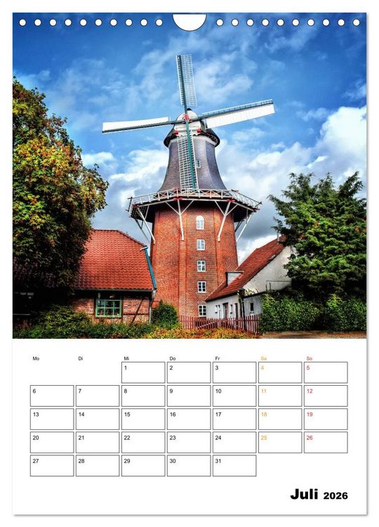 Produktbild: Historische Windm&uuml;hlen an der Friesischen M&uuml;hlenstra&szlig;e / Geburtstagsplaner (Wandkalender 2026 DIN A4 hoch), CALVENDO Monatskalender