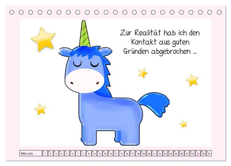 Produktbild: Unicorns. Einhorn-Spr&uuml;che und Weisheiten! (Tischkalender 2026 DIN A5 quer), CALVENDO Monatskalender