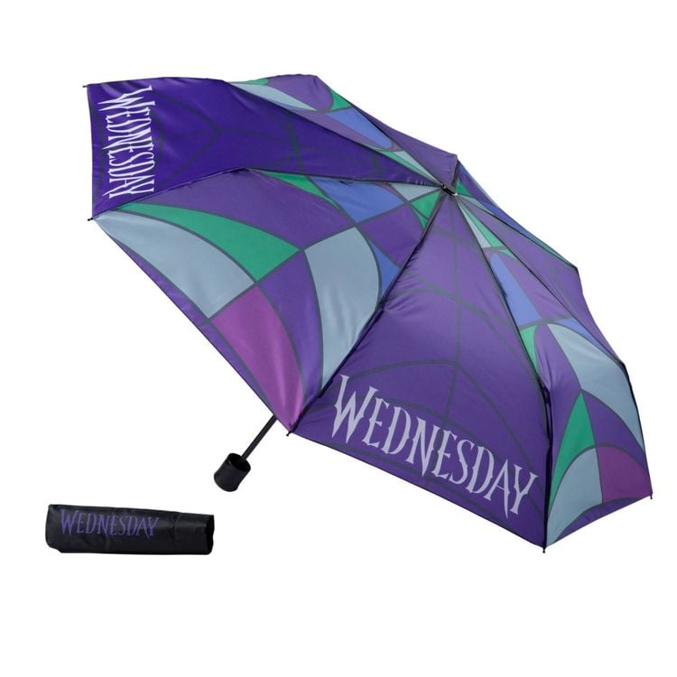 Produktbild: Undercover Regenschirm faltbarer Regenschirm Wednesday, Taschenschirm mit Schutzh&uuml;lle, 94 cm Durchmesser, ideal f&uuml;r Kinderh&auml;nde