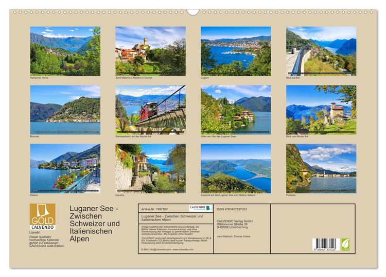 Produktbild: Luganer See - Zwischen Schweizer und Italienischen Alpen (Wandkalender 2026 DIN A2 quer), CALVENDO Monatskalender