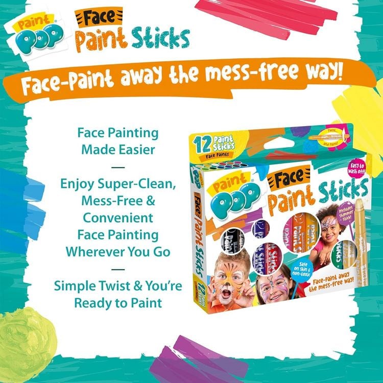 Produktbild: Paint Pop 362204 - Paint Pop: Face Paint Sticks 12-Pack, Gesichtsmalfarben, Schminkstifte