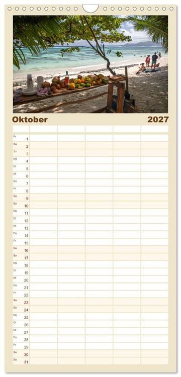 Produktbild: Familienplaner 2027 - Seychellen: La Digue und Mah&eacute; - zwei Trauminseln mit 5 Spalten (Wandkalender, 21 x 45 cm) CALVENDO