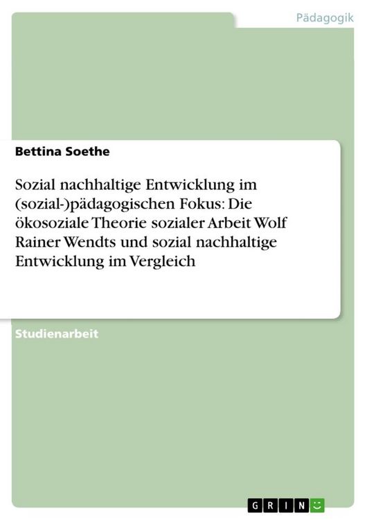 Produktbild: Sozial nachhaltige Entwicklung im (sozial-)p&auml;dagogischen Fokus: Die &ouml;kosoziale Theorie sozialer Arbeit Wolf Rainer Wendts und sozial nachhaltige Entwi