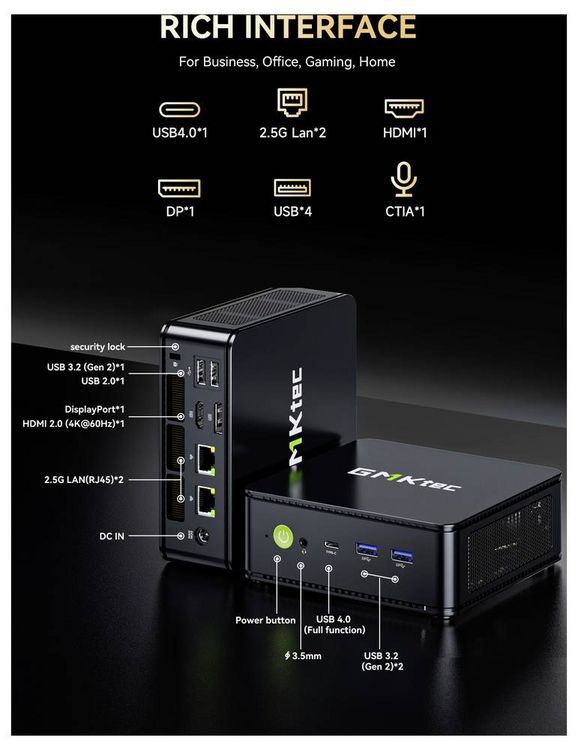 Produktbild: GMKtec Mini PC M6 Ultra-2 AMD Ryzen 5 7640HS (32+512GB) AMD Ryzen 5 7640HS 5.0GHz 32GB RAM 512GB SSD AMD Radeon&trade; 760M Win 11 Pro