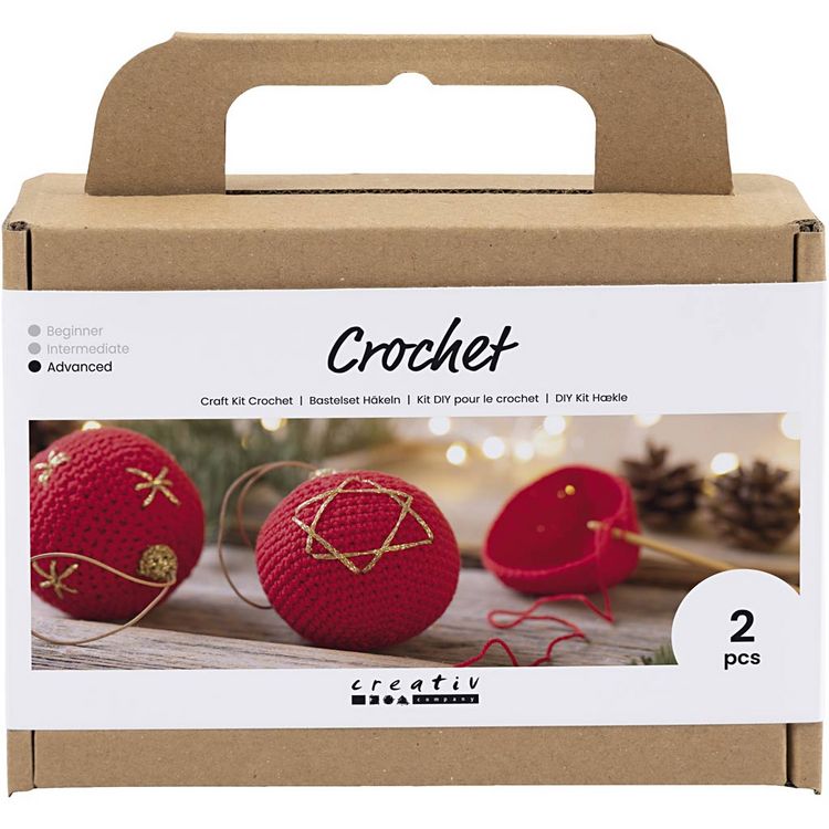 Produktbild: Creativ Company DIY Sets Stricken & H&auml;keln Kreativ Set H&auml;keln, Rot, Weihnachtskugeln, Kreativ Box