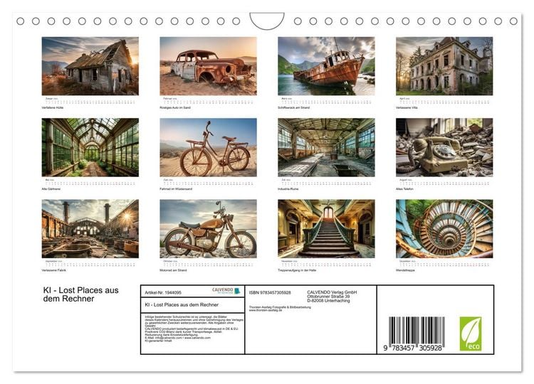 Produktbild: KI - Lost Places aus dem Rechner (Wandkalender 2026 DIN A4 quer), CALVENDO Monatskalender