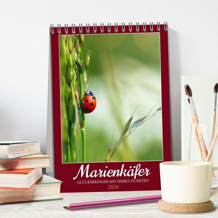 Produktbild: Marienk&auml;fer, Gl&uuml;cksbringer mit sieben Punkten (Tischkalender 2026 DIN A5 hoch), CALVENDO Monatskalender